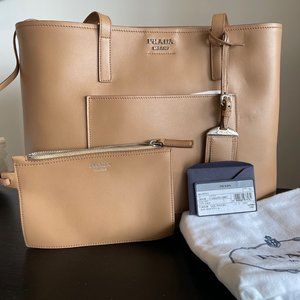 Prada City Calf Large Leather Tote Bag, Caramel